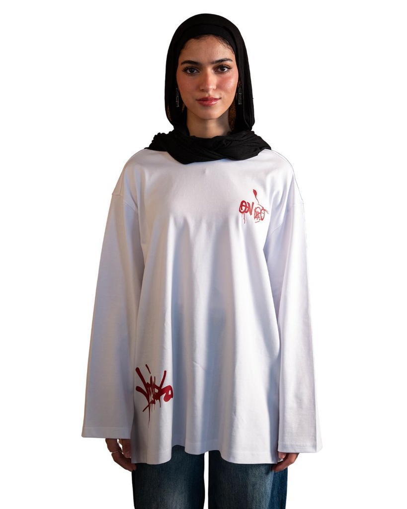 BLANCKA DOUBLE SLEEVE GRAFFITI TEE WHITE XL