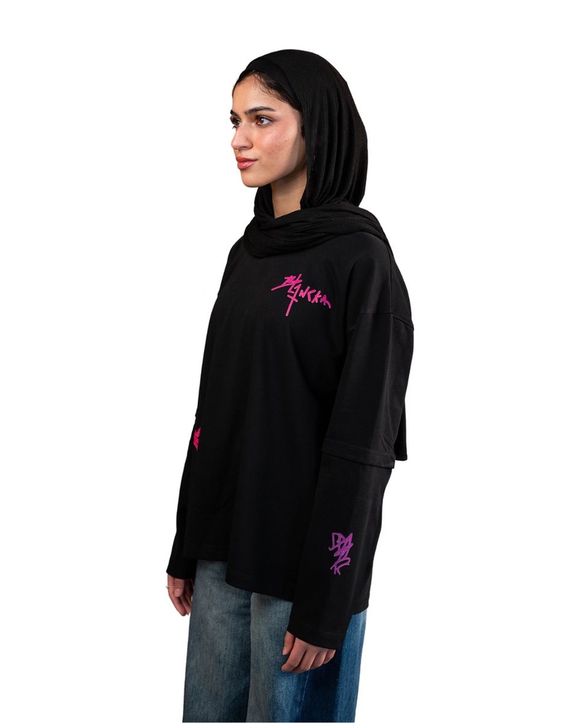 BLANCKA DOUBLE SLEEVE GRAFFITI TEE BLACK M