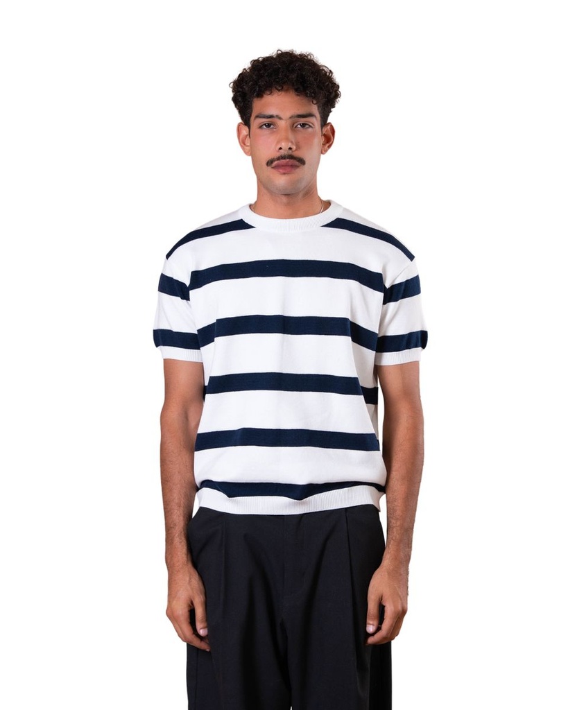BLANCKA KNTTED TEE WHITE X NAVY M