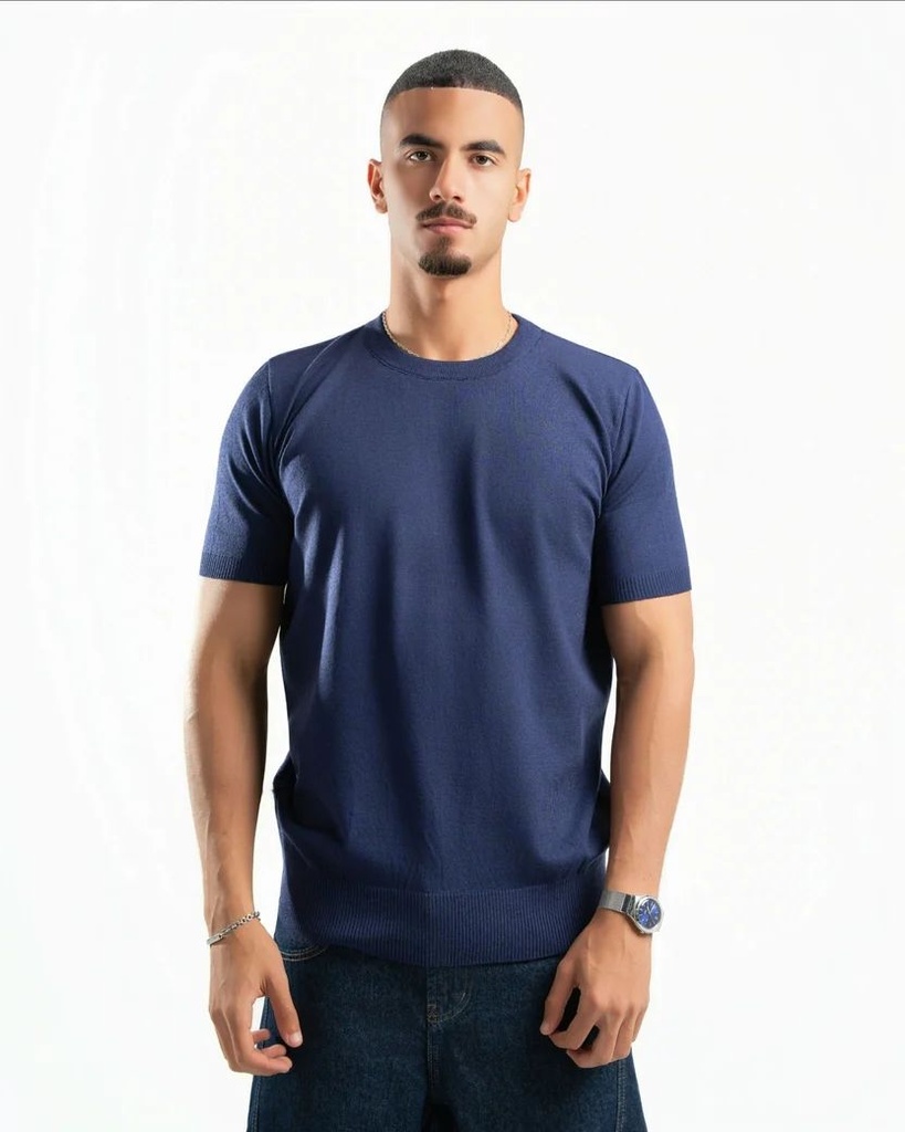 SPIRAL BASIC KNIT T-SHIRT NAVY S