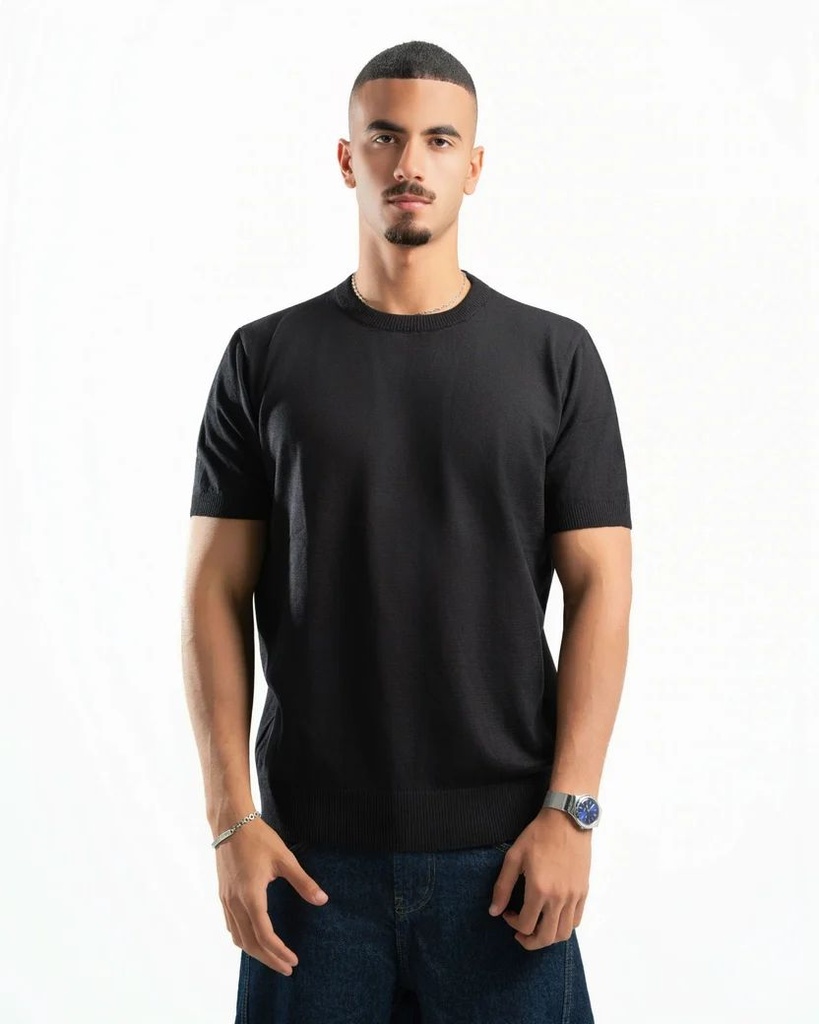 SPIRAL BASIC KNIT T-SHIRT BLACK L