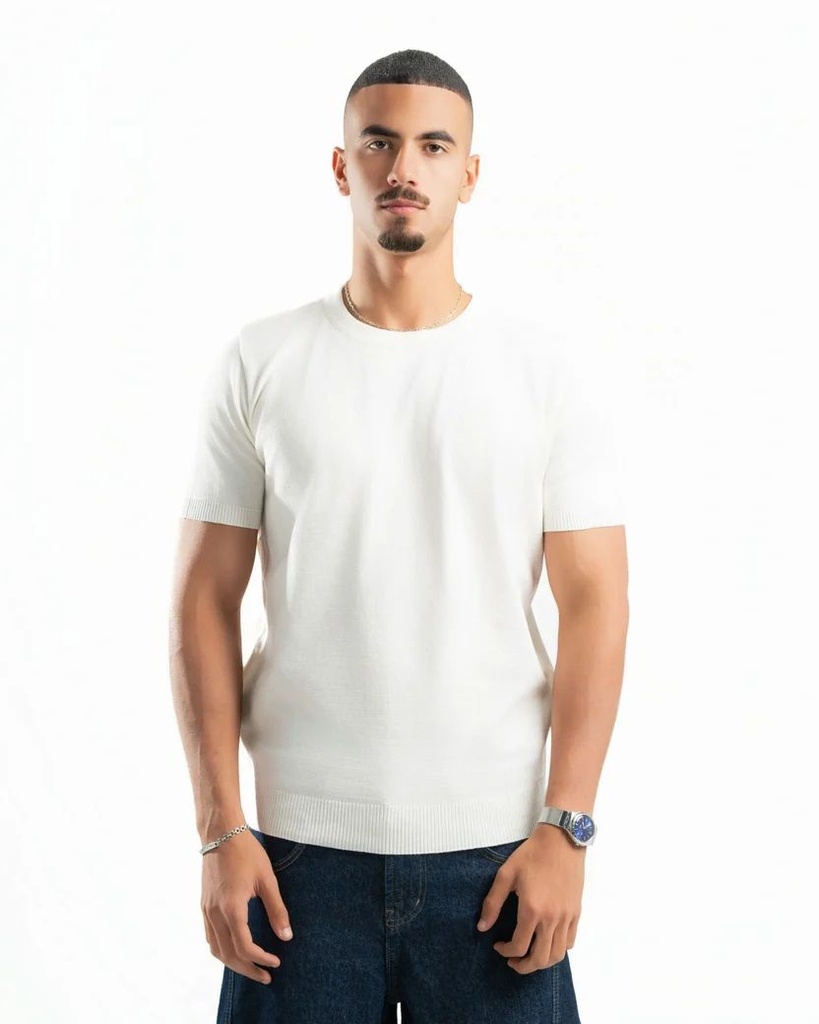 SPIRAL BASIC KNIT T-SHIRT WHITE L