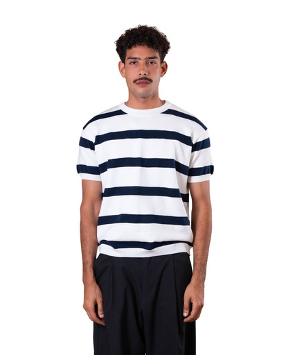 BLANCKA KNTTED TEE WHITE X NAVY S